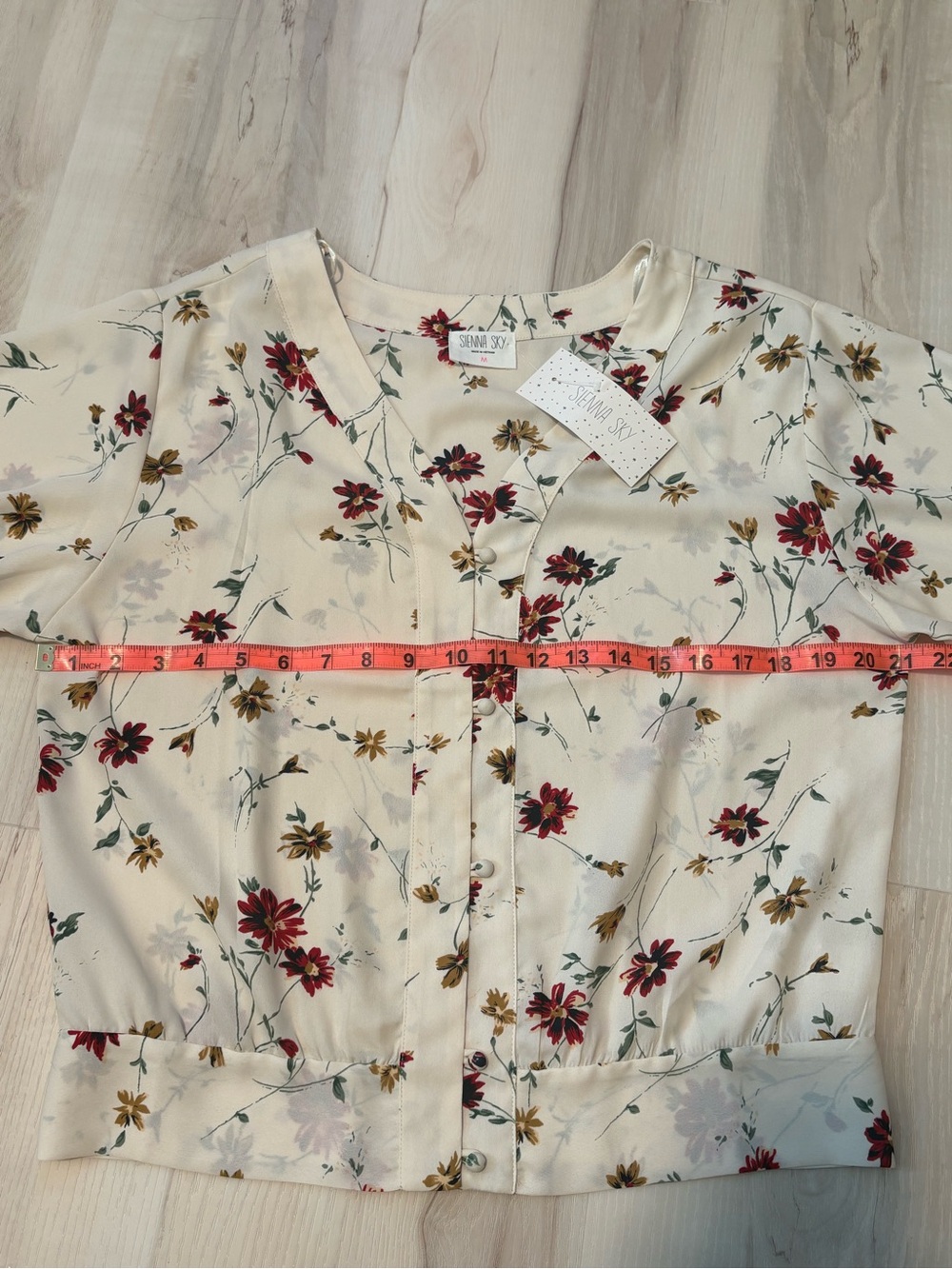Sienna Sky Cream Button-Front Floral Blouse with Burgundy Accents - Picture 5 of 7